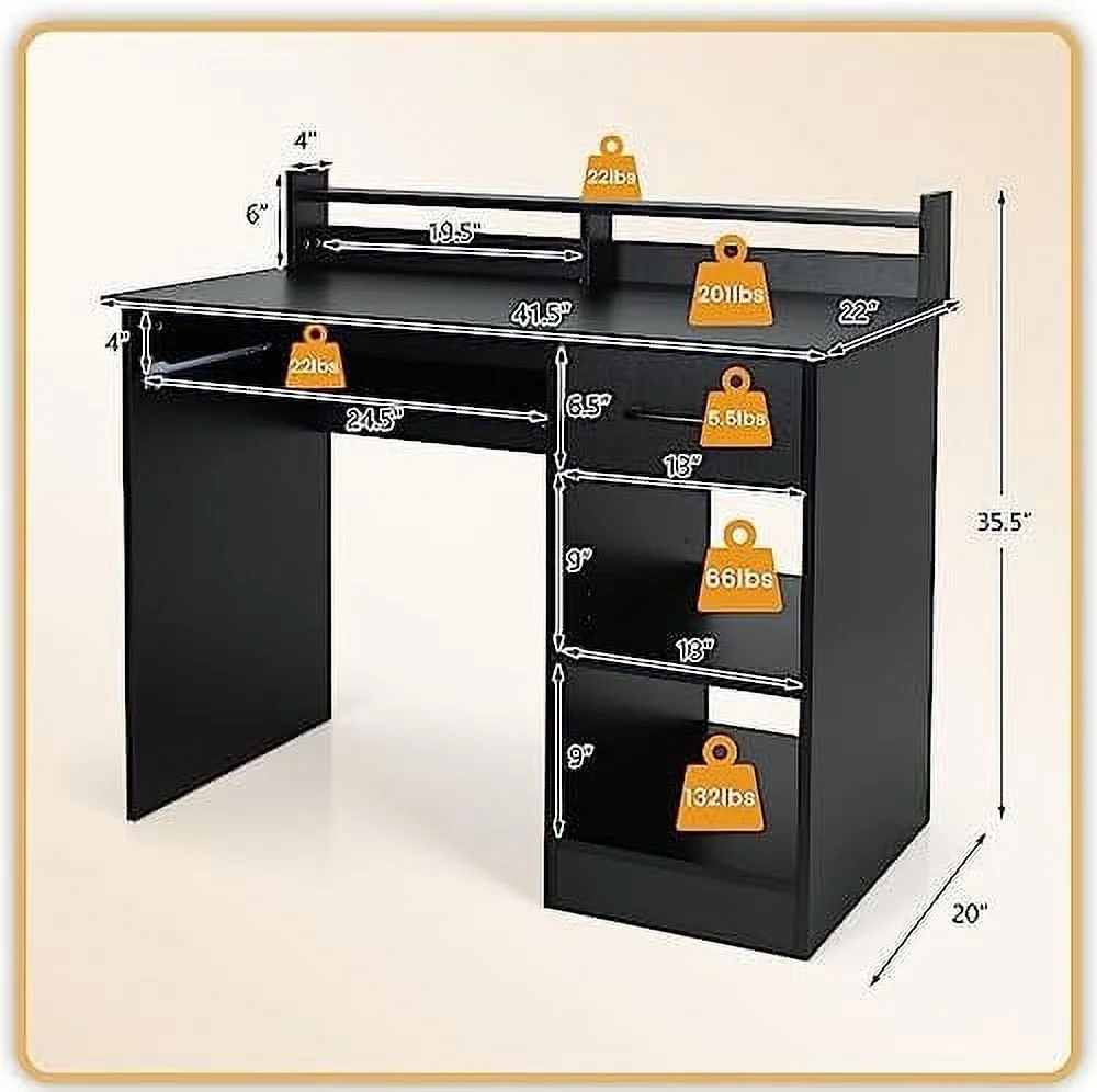 Computer Desk   Office Desk with Large Drawers  Hutch  Keyboard Tray  5-Position Adjustable Open Shelves  Easy Assembly  Writing Desk for Bedroom