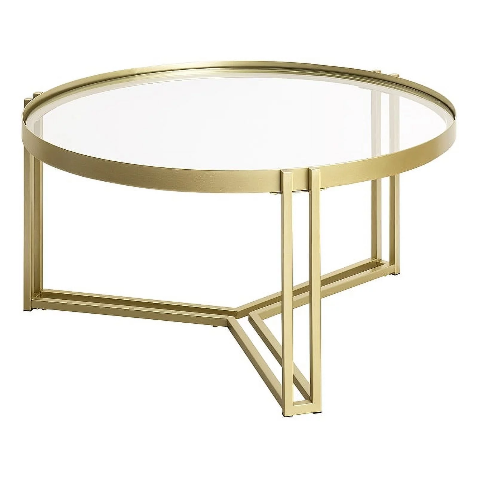 Glam Round Glass and Metal Tri-Leg Coffee Table - Gold