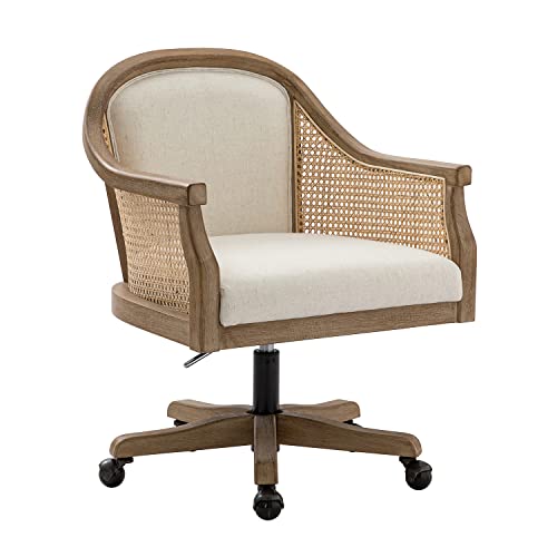 HULALA HOME Rattan Desk Chair, Upholstered Home Office Chair, Vintage Office Chair with Armrest