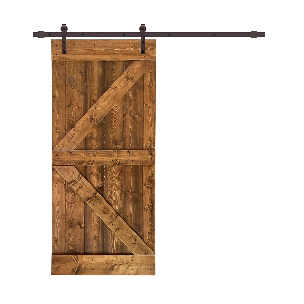 CALHOME K Series 36 in. x 84 in. Pre-Assembled Colonial Maple Stained Wood Interior Sliding Barn Door with Hardware Kit