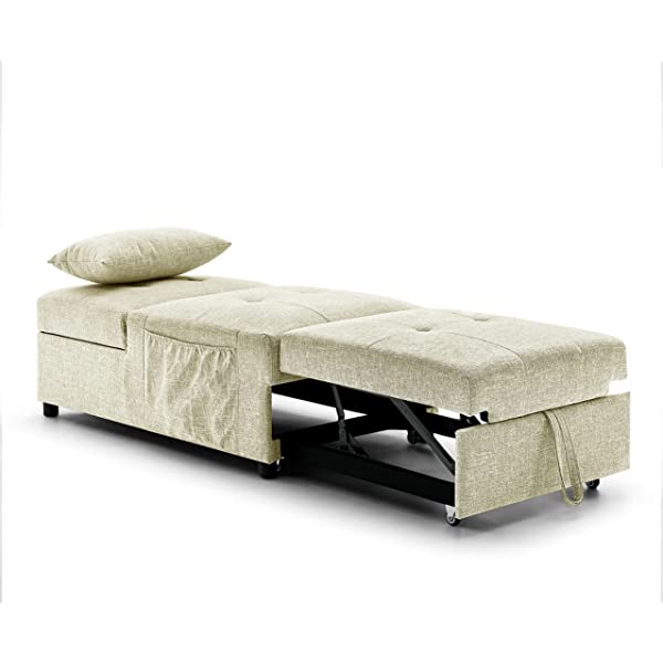4-in-1 Sleeper Sofa Bed, HABITRIO Solid Wood Frame Polyester Upholstered Seating Couch w/A Pillow, Work As Ottoman, Single Chair