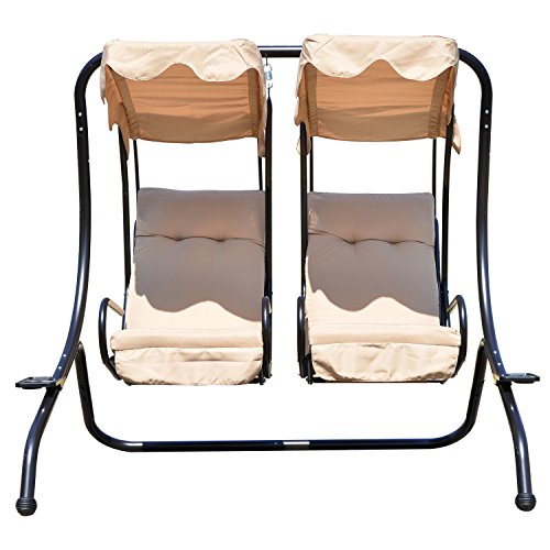 Outsunny Patio Swing Chair with 2 Separate Seats, Outdoor Swing with Removable Canopy and Cup Holders for Porch, Garden, Poolside, Backyard, Gray