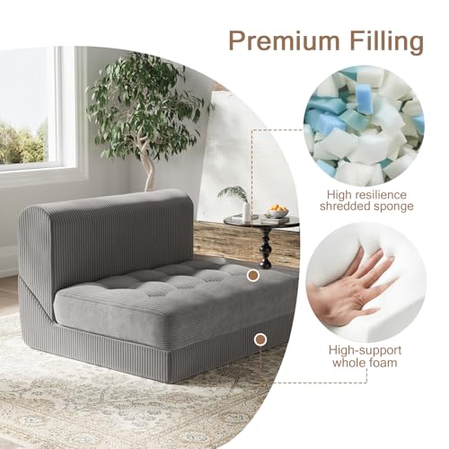 COMAX Folding Sofa Bed, Convertible Chair Bed Corduroy 3-in-1 Foldable Floor Couch with High-Density Foam, Futon Sofa Sleeper Mattress