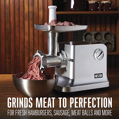 Weston Electric Meat Grinder & Sausage Stuffer, #12 750 Watt, 1 HP Motor, Grinds 4 lbs Per Minute, Includes Stainless Steel Grinding Plates