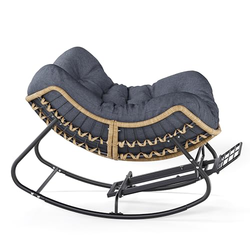 SWITTE Outdoor Rocking Chair, Oversized Patio Papasan Rocker, Comfy Wicker Reading Lounge, Indoor Egg Chair for Bedroom, Living Room, Porch, Garden