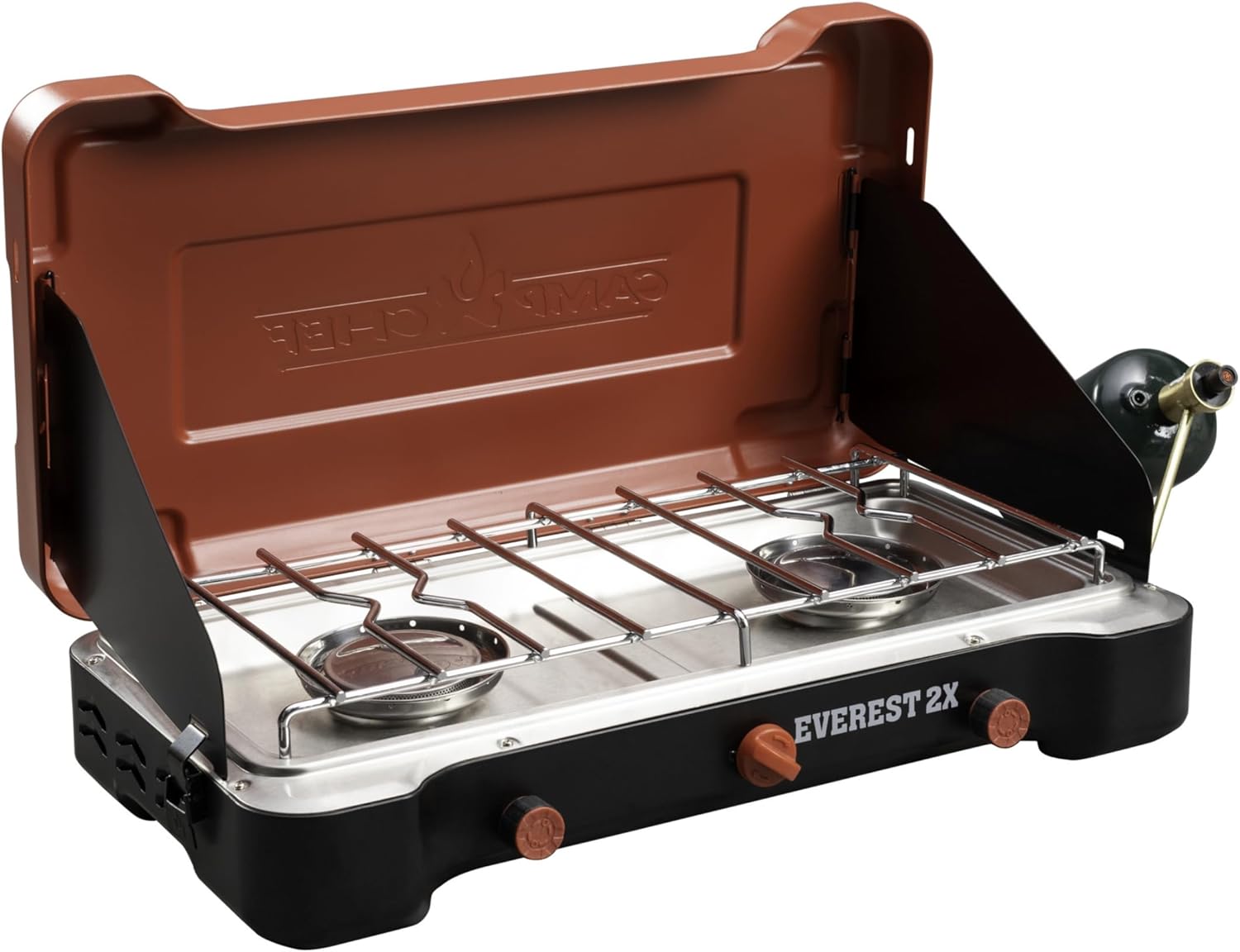 Camp Chef Mountain Series Everest 2X - High Output Two-Burner Camp Stove - Lid Doubles as Windscreen - Portable Cooking Stove - For Outdoor Cooking