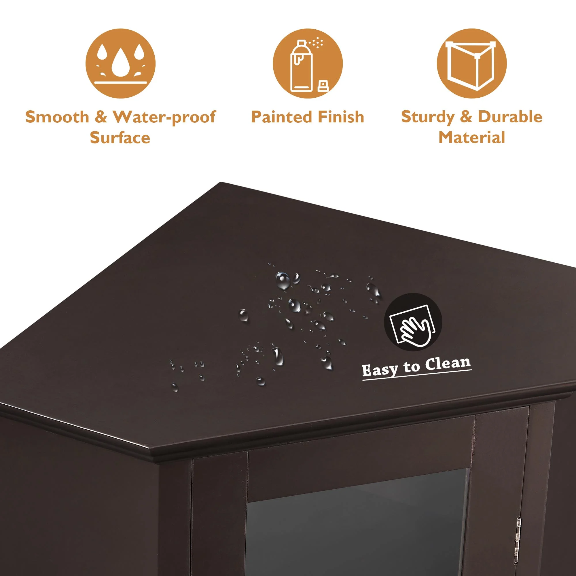 Freestanding Bathroom Cabinet with Glass Door, Corner Storage Cabinet for Bathroom, Living Room and Kitchen, MDF Board with Painted Finish