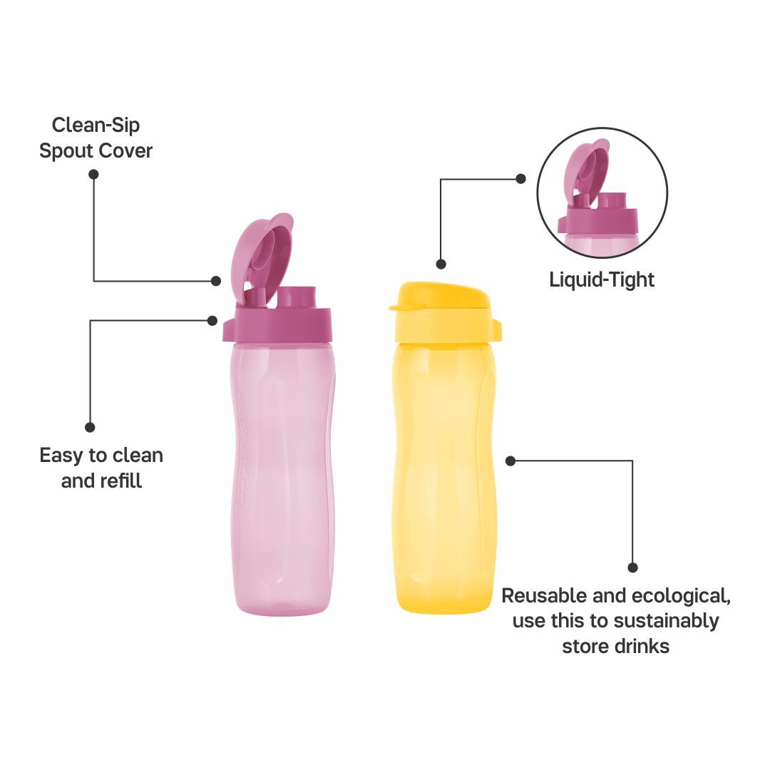 Tupperware AquaSlim Water Bottles 500 ml Pack of 4 (Multicolor)