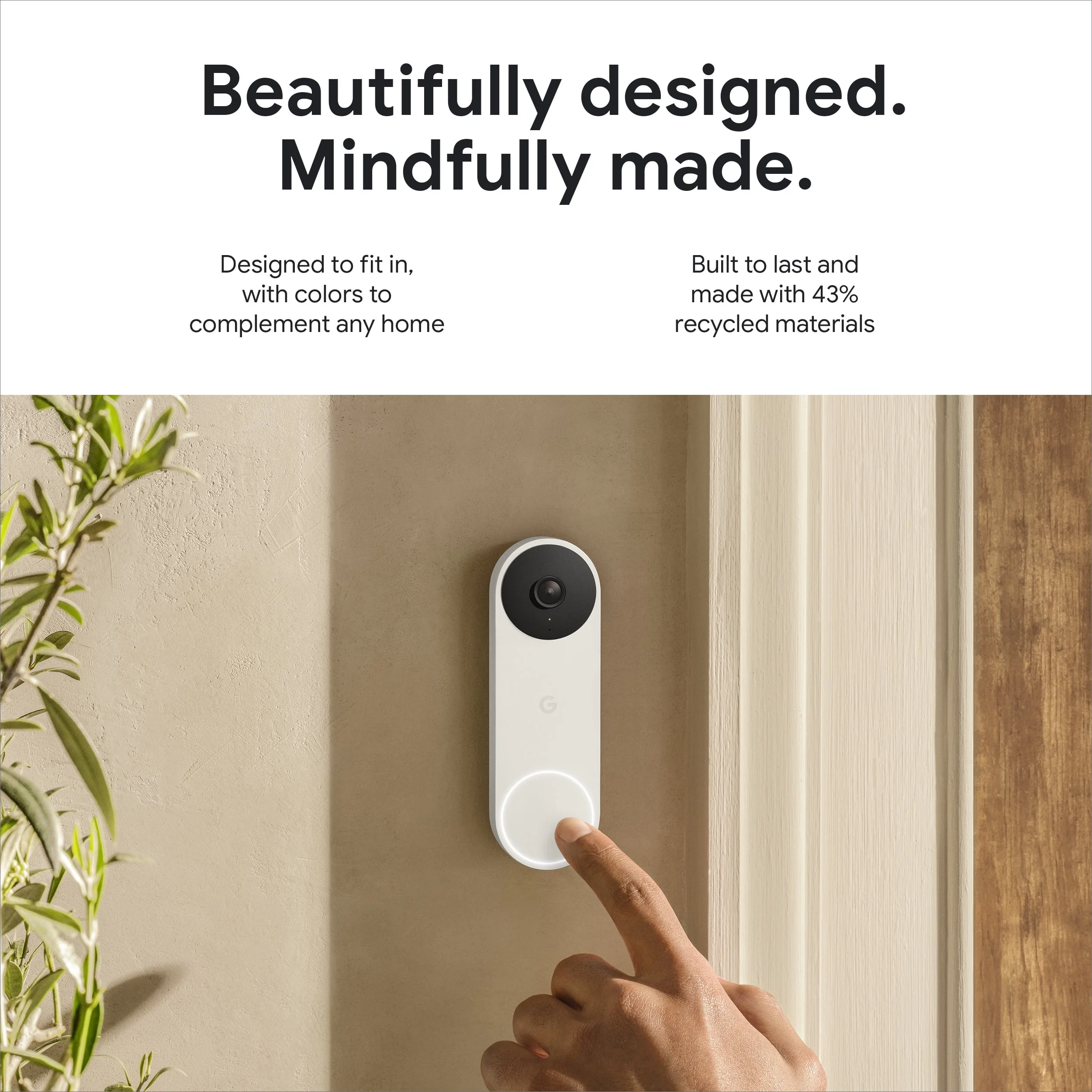 Google Nest Doorbell (Wired, 2nd gen) - Video Doorbell Camera - Doorbell Security Camera - Snow