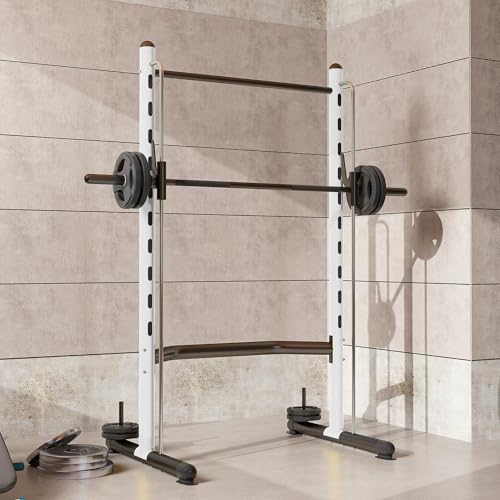 Soozier Squat Rack with Pull-Up Bar, Adjustable Power Rack with Barbell Bar, Multi-Functional Bench Press Rack for Home Gym Strength Training