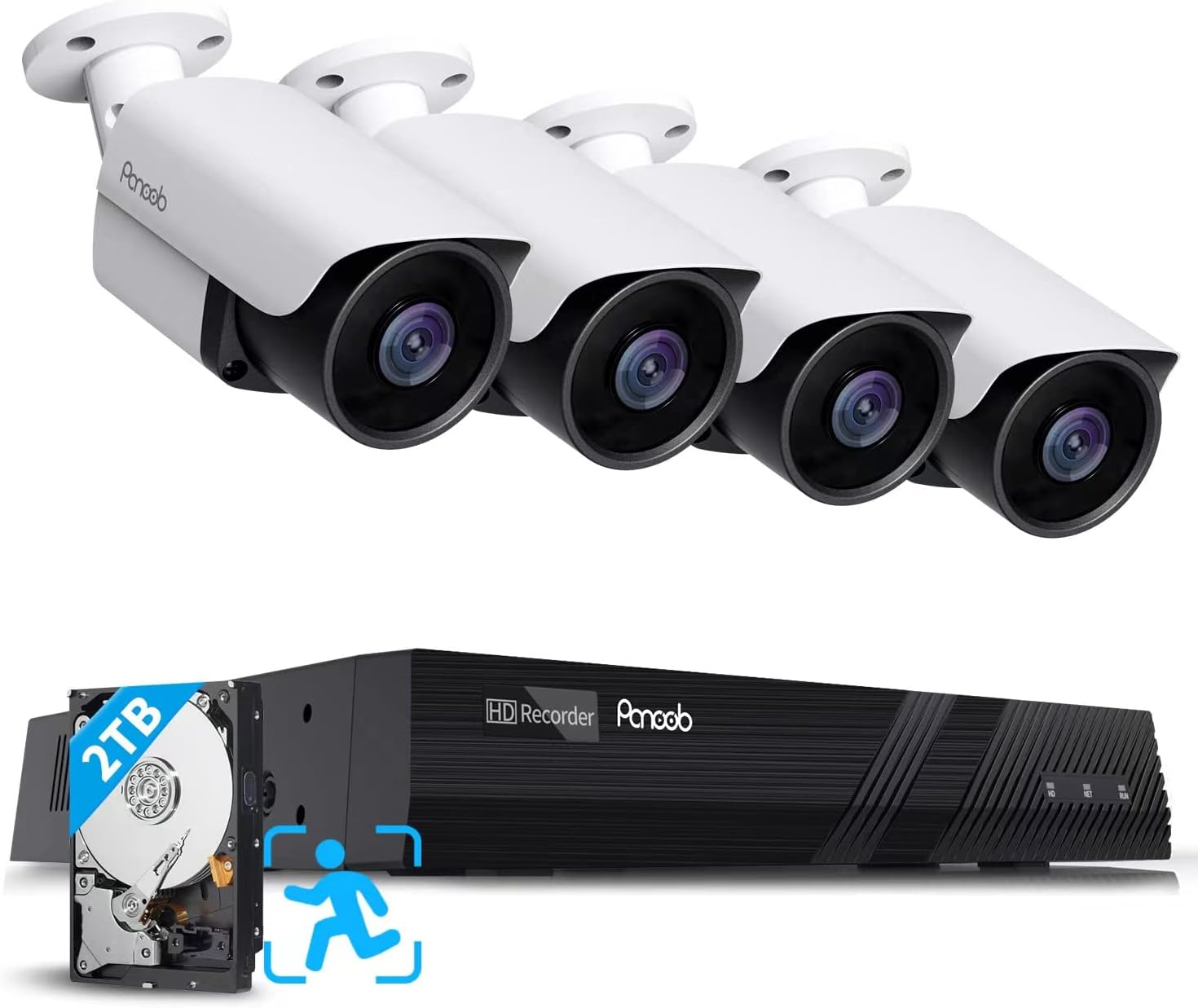 PANOOB 8CH 4K PoE Security Camera Systems, 4K/8MP NVR w/2TB HDD