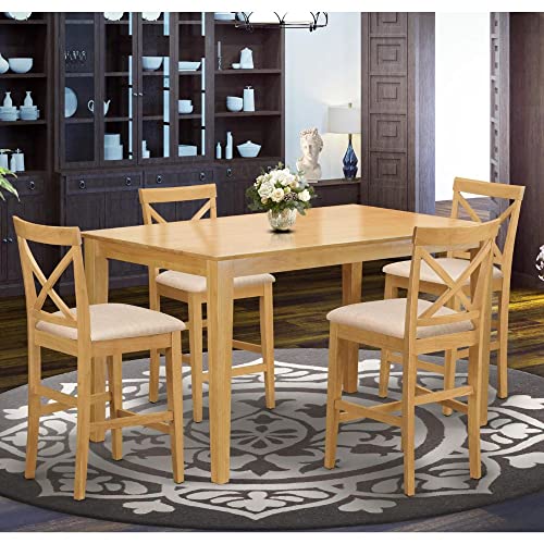 East West Furniture Capri 7 Piece Kitchen Counter Height Set Consist of a Rectangle Dining Room Table and 6 Wooden Seat Chairs, 36x60 Inch