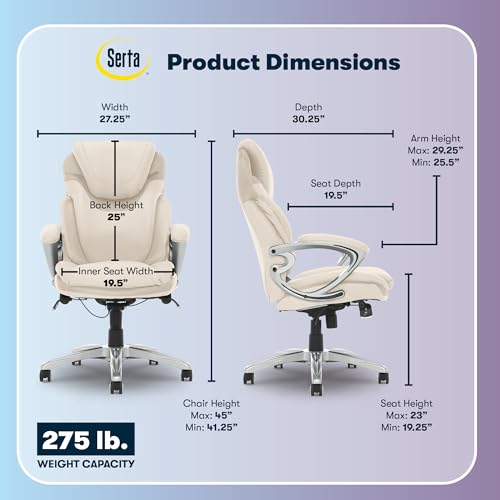 Serta Bryce Executive Office Chair, Ergonomic Computer DeskChairs with Patented AIR Lumbar Support, Comfy Body Pillows, Height Adjustable