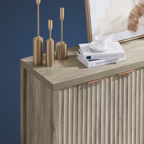 Fluted Sideboard Buffet Cabinet with Storage, 56" Large Buffet Modern Credenza with Adjustable Shelves