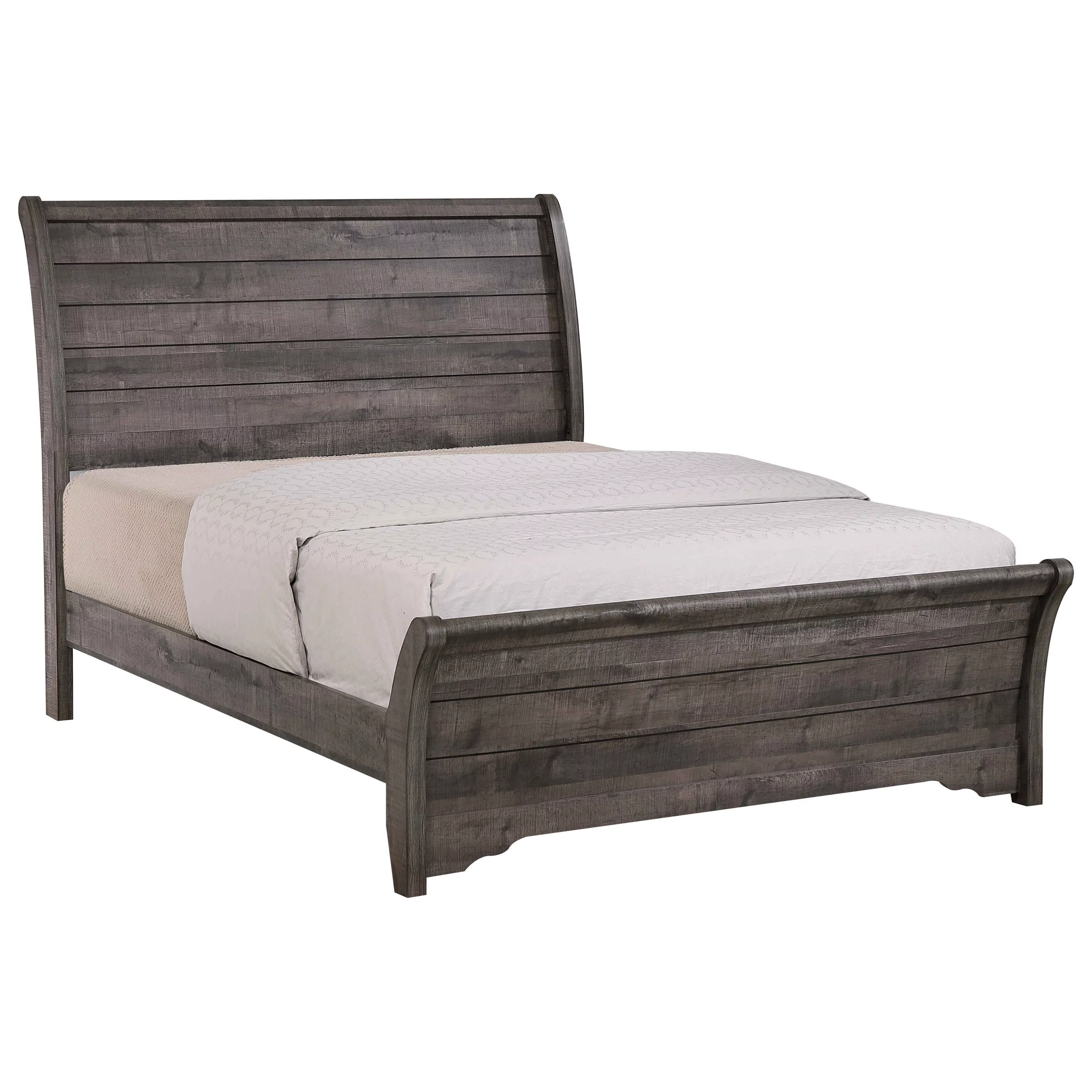 Traditional Rustic Style 5pc King Size Bed Dresser Mirror Nightstand Set Bedroom Wooden Furniture Gray Finish
