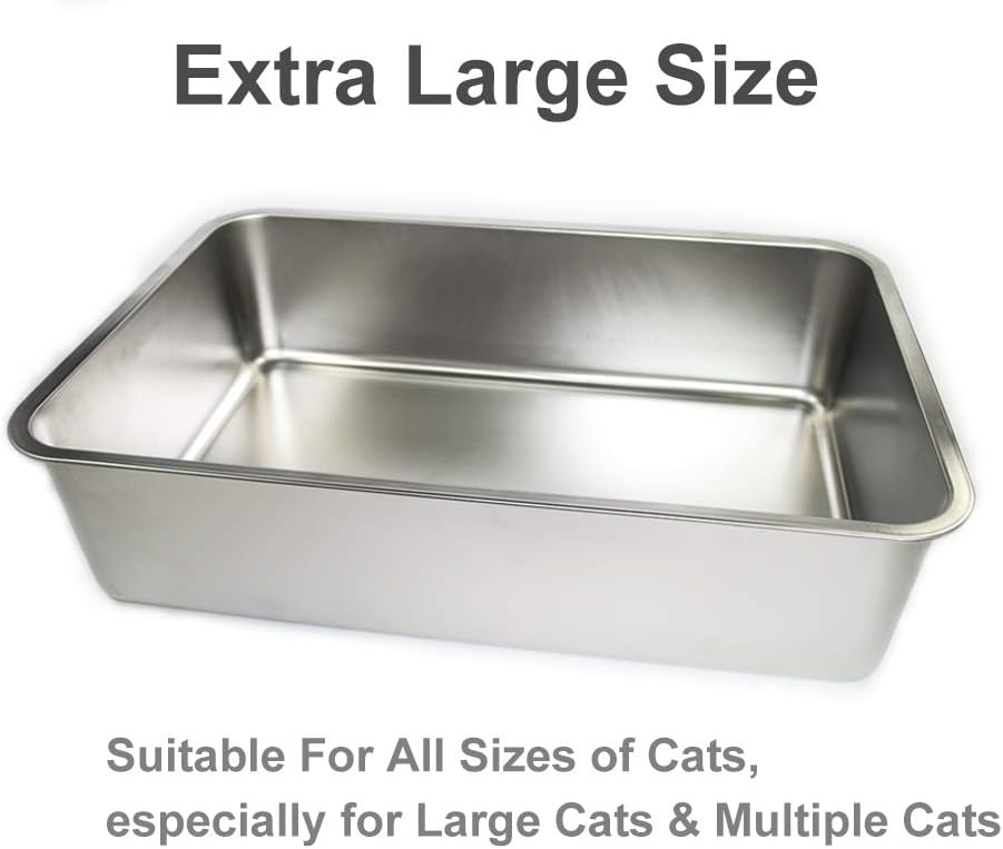 VehiGo Extra Large Metal Cat Litter Box, Stainless Steel Durable Litter Pan for Large or Multiple Cats
