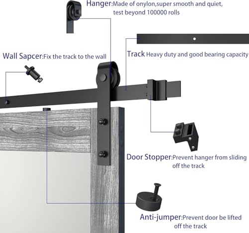 BARNSMITH 42in x 84in Glass Barn Door with 7FT Sliding Door Hardware Kit Included & Handle