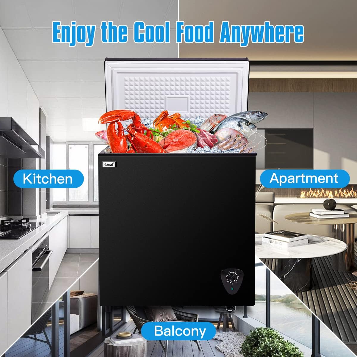 Deep Freezer Chest Freezer WANAI 5.0 Cubic Small Deep Freezer with Top Open Door and Removable Storage Basket, 7 Gears Temperature Control