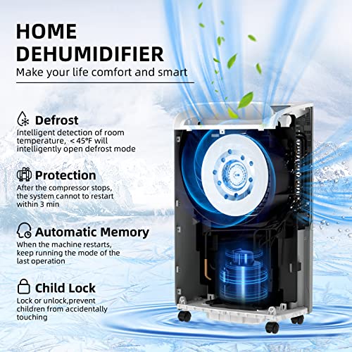 AIRPLUS 4,500 Sq.Ft 70 Pint Dehumidifier for Basements and Home-with Drain Hose,Efficient,Energy-with Dual Protection and 4 Smart Modes,24H Timer