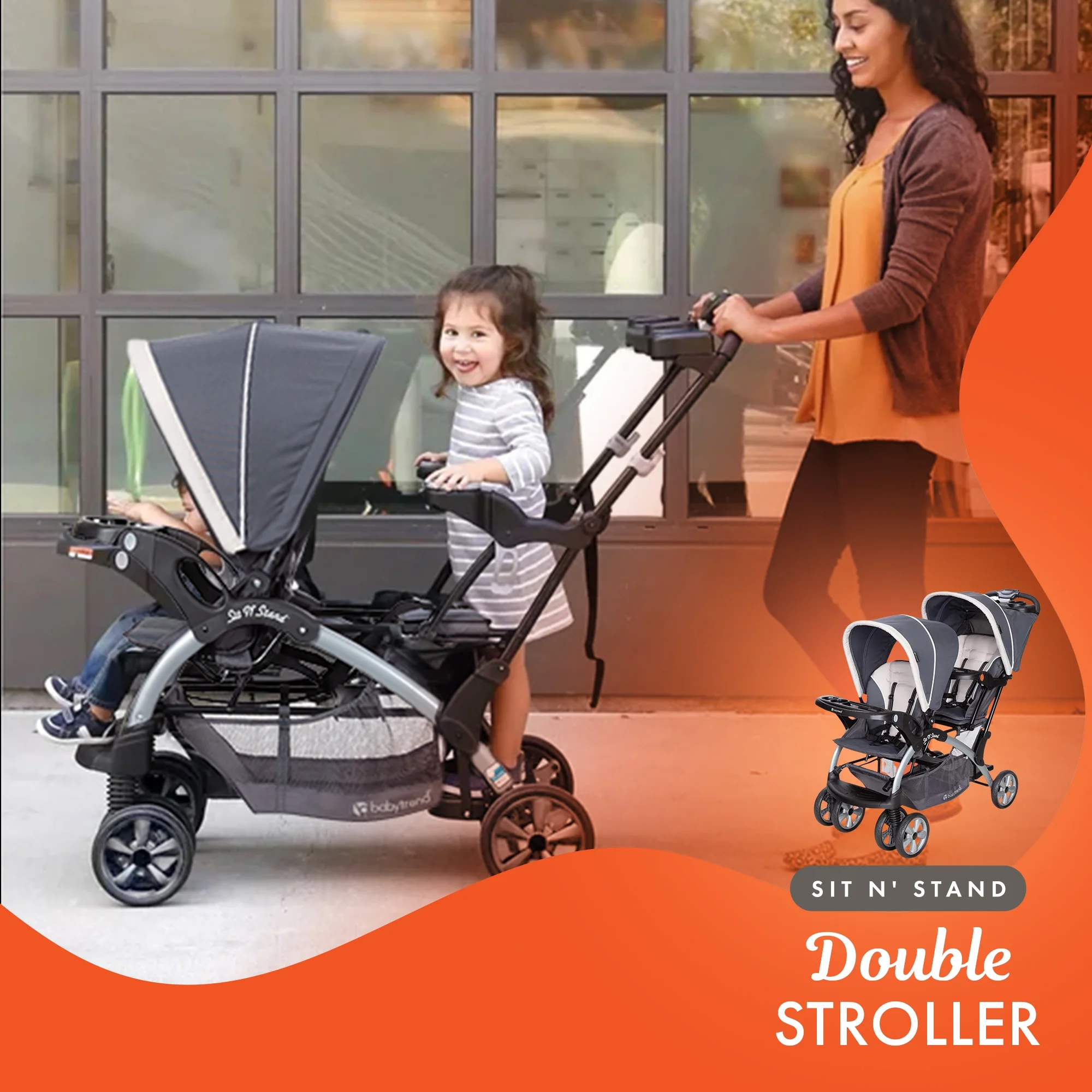Baby Trend Sit N Stand Travel Double Stroller w/ Single Car Seat, Magnolia