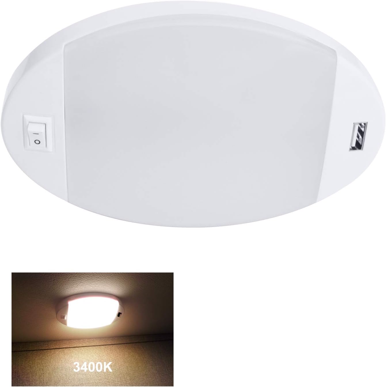 Facon Fashion LED Bright Pancake Light 12 Volt Interior Ceiling Dome Light with On/Off Switch for RV Motorhomes Camper Caravan Trailer Boat (with