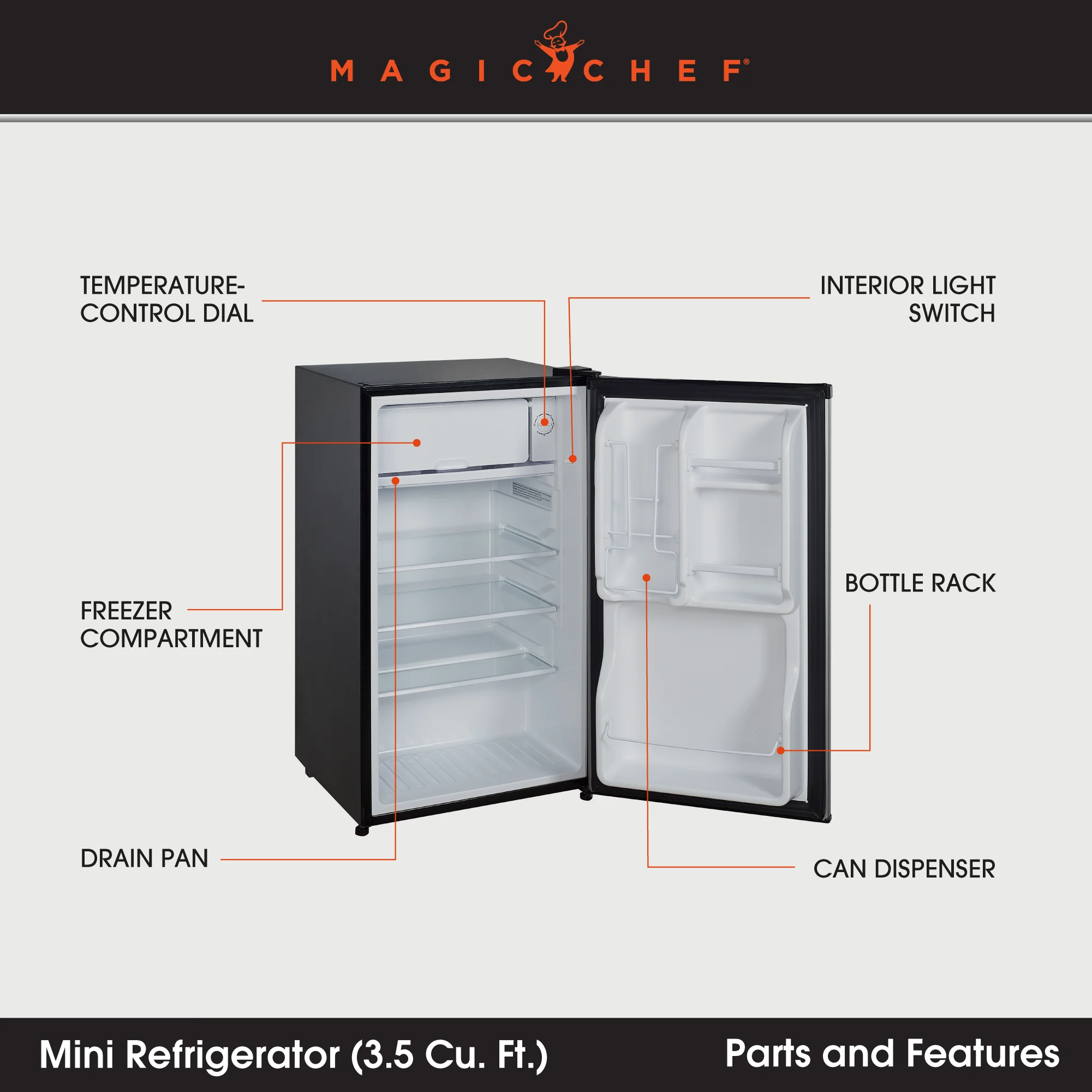 Magic Chef  New 18.5 inch Width 3.5 Cu. ft. Compact Refrigerator with  Single Door