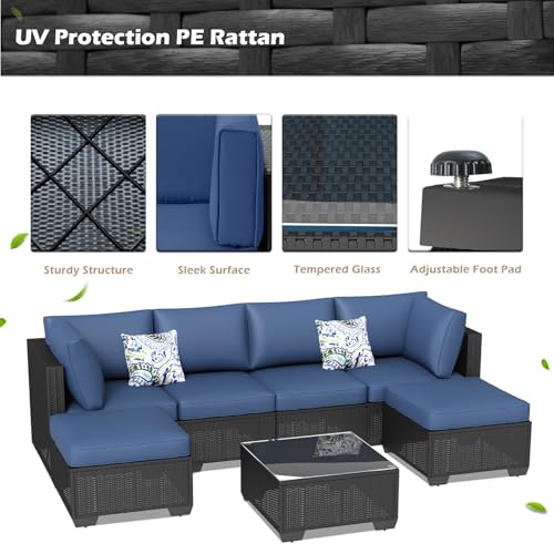 U-MAX 7 Piece Outdoor Patio Furniture Set, PE Rattan Outdoor Wicker Sectional Furniture Chair Set with Cushions and Tea Table