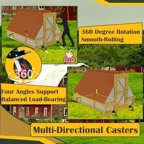 TOPOWN Chicken Tractor Mobility with Wheels Lift Kit Set of 4, Chicken Coop Wheel Kit Heavy Duty with Caster Wheels