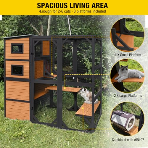 Aivituvin Large Cat Catio 4 Tiers Cat Enclosures House for Outdoor Indoor Cats with Weatherproof Roof, 3 Resting Rooms, 3 Platforms