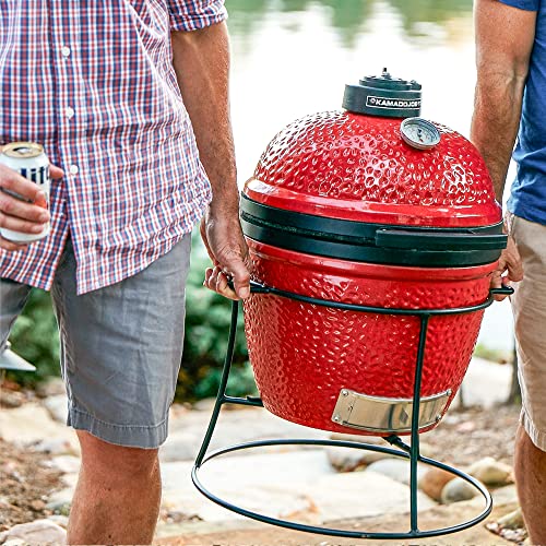 Kamado Joe Joe Jr 13.5-inch Portable Ceramic Charcoal Grill with Grill Stand, Stainless Steel Cooking Grate, Heat Deflectors and Ash Tool in Red