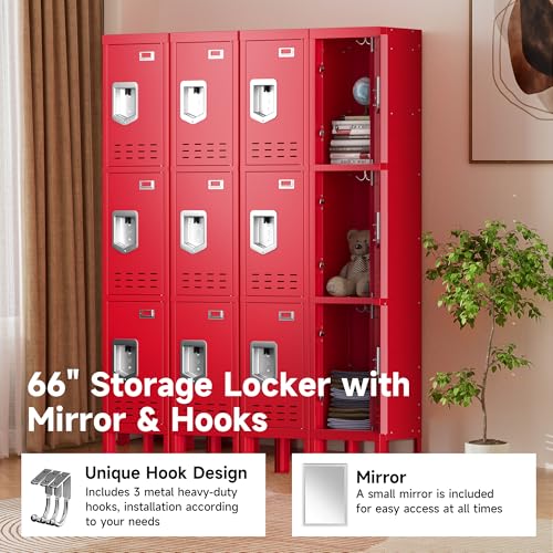 Locker Metal Storage Cabinet, Steel Office Storage Lockable Lockers for Employees Kids School Gym Home Garage Locker with Mirror & Hooks (5 Doors