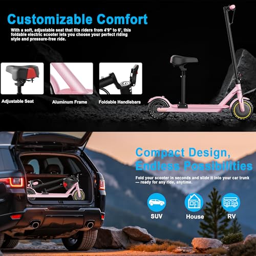 Electric Scooter, Folding E Scooter for Adults with Seat, 350W Motor, 8.5" Tire, 19MPH