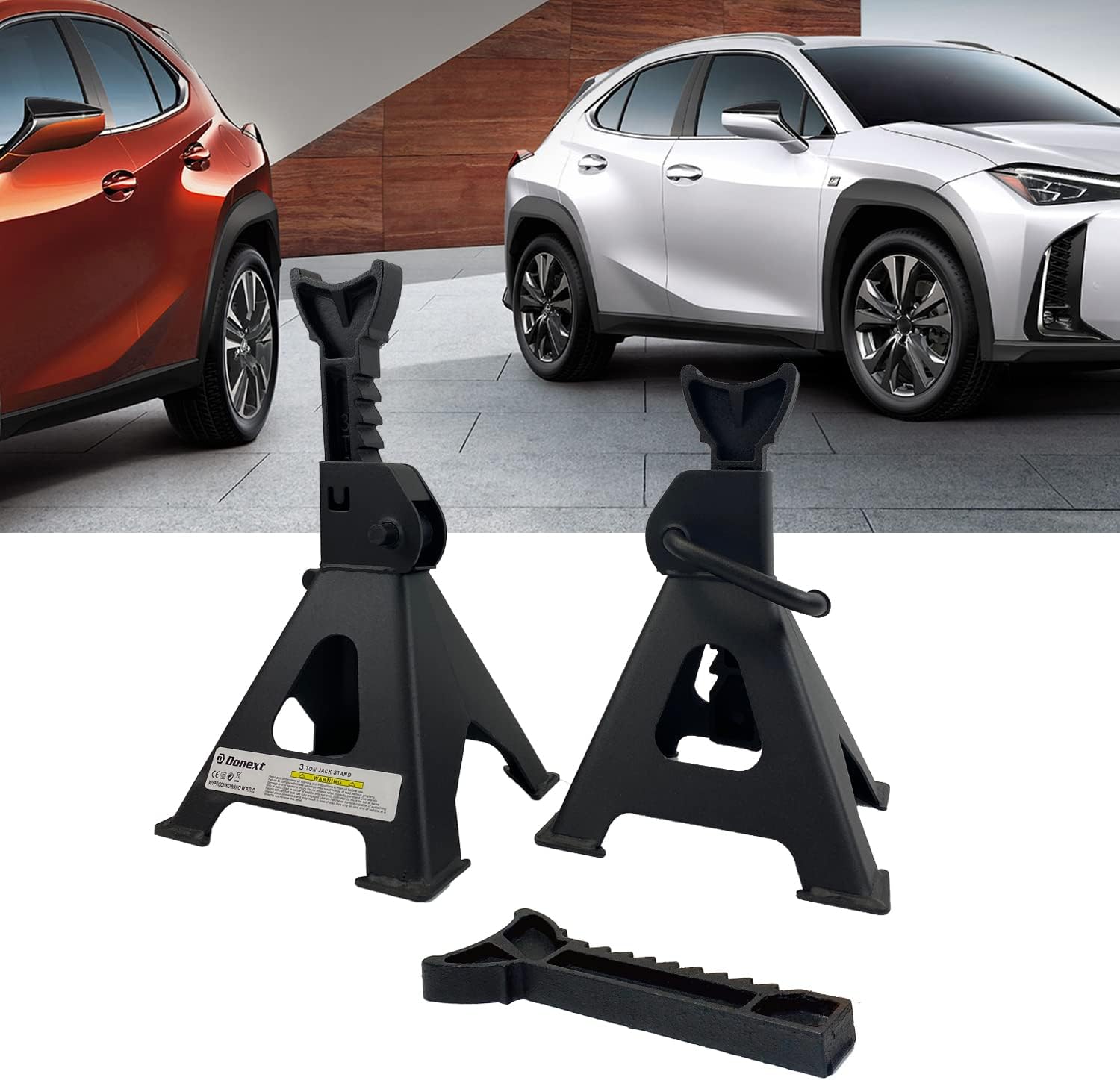 Donext Jack Stand 6 Ton Capacity Steel, Self-Locking Lifting Design Heavy Duty Jack Stands for Auto Vehicle Truck SUV, 1 Pair, Black