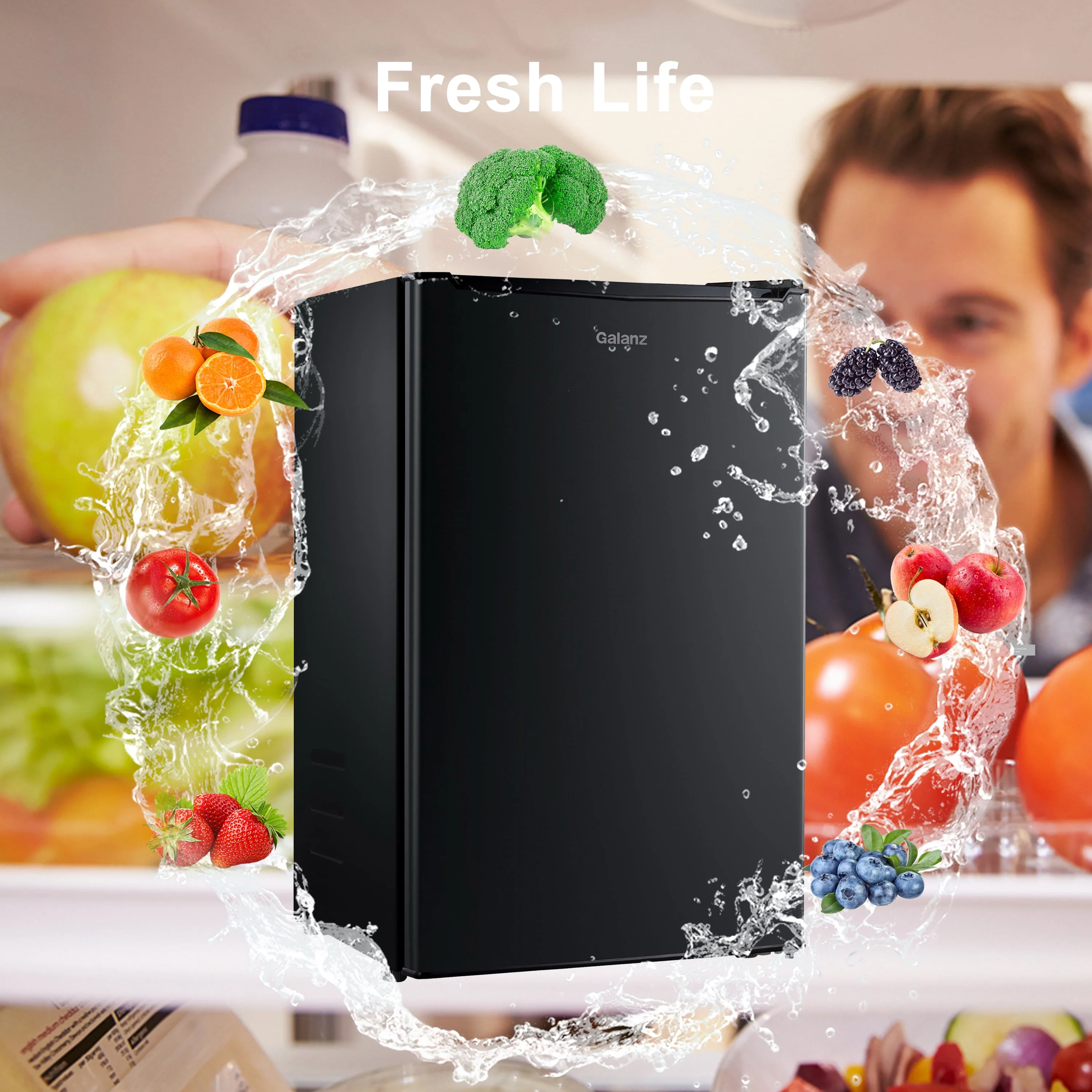 Galanz 3.3 Cu ft One Door Mini Fridge, Black Estar, New
