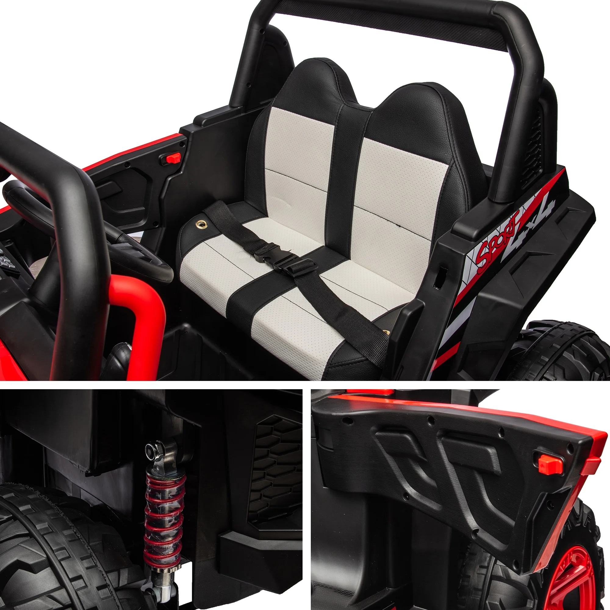 24V 2 Seater Ride on Car for Kids, 4 Wheel Drive Truck with Leather Seat and Remote Control, 24V Battery Powered Off-Road UTV Toy with LED Lights