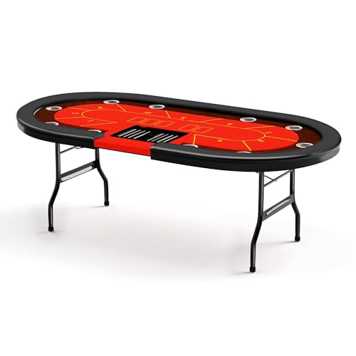 COLOR TREE Foldable Blackjack Poker Table, 84" Premium Texas Hold'em with Cup Holders, Padded Rails, Stylish Blue Design