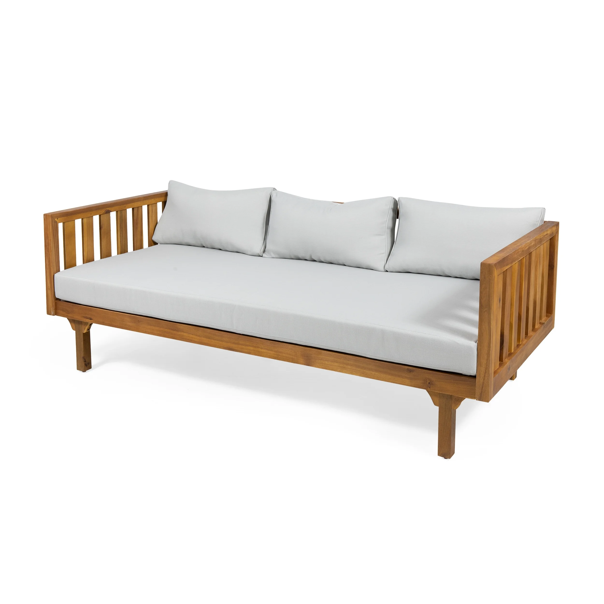 Christopher Knight Home Claremont Outdoor 3-seat Acacia Wood Daybed by Teak Finish + Green Cushion