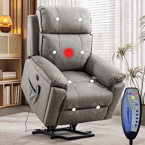 Phoenix Home Power Lift Chair with Massage and Heat for Elderly Recliner, Green Grey