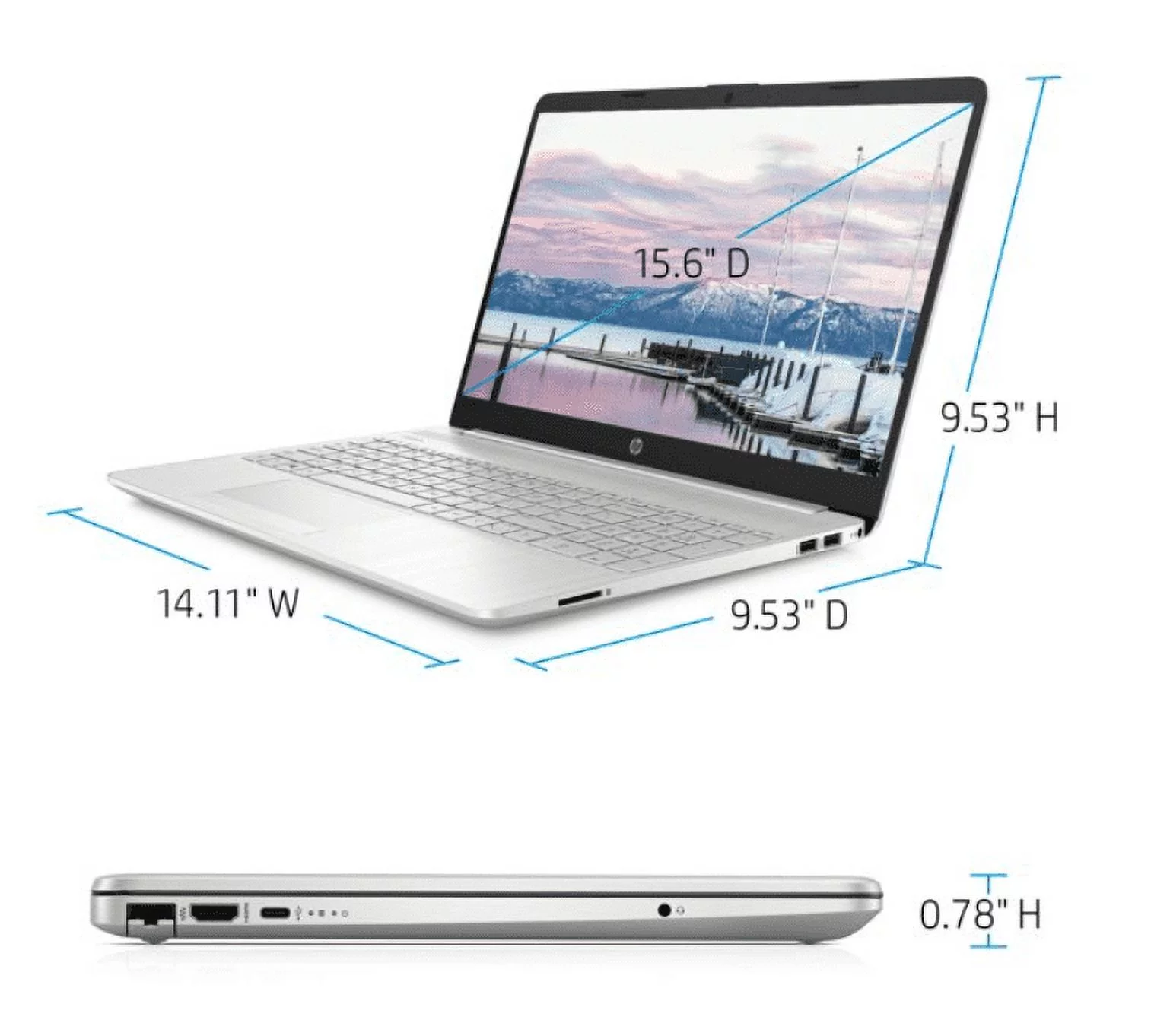 HP Laptop 15"6 Inch 1366x768 (HD) 220 Nits | AMD Ryzen 3 3250U 2.6 GHz | 4GB DDR4 SDRAM, 1TB HDD + 128GB SSD | Windows 10 Home | Natural Silver