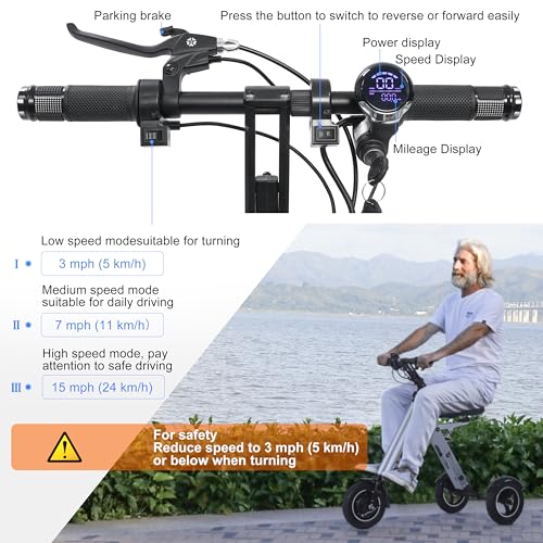 TopMate ES32 Electric Scooter 3 Wheels Foldable Trike with Seat for Adults, Light Weight with Reverse Function and Key Switch
