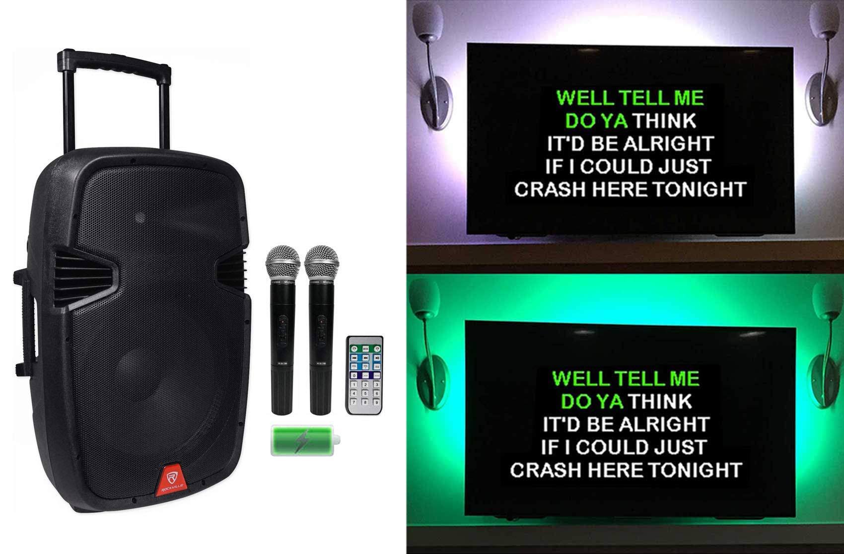 Rockville 15" Portable Karaoke Machine/System w/ (2) Wireless Microphones+LED's - Megean