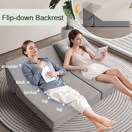 COMAX Folding Sofa Bed, Convertible Chair Bed Corduroy 3-in-1 Foldable Floor Couch with High-Density Foam, Futon Sofa Sleeper Mattress