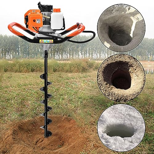 Post Hole Digger,72CC Auger Post Hole Digger Gas Powered Auger with 3 Earth Drill Bits 4" & 8" & 12", 3 Extension Rods for Fence Garden Farm Plant
