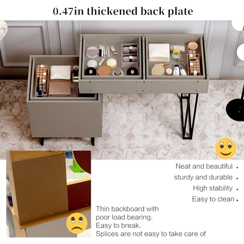 Makeup Vanity Desk with Cloud Lighted Mirror with Power Outlet and LED Strip, 3 Color Lighting Modes with Adjustable Brightness