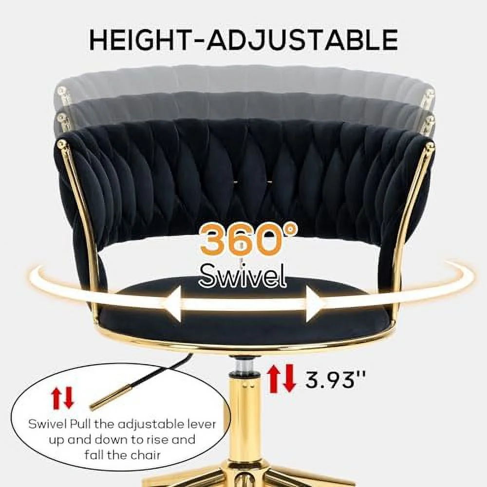 Velvet Office Desk Chair with Hand Woven Backrest  ° Swivel