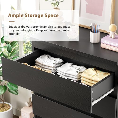 Black Modern 5 Drawer Dresser for Bedroom, 15" D x 23.7" W x 40.4" H in Simply Chest of Drawers