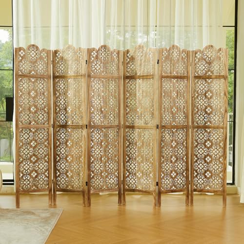 68.9Inch Folding Room Divider, 4 Panels Wood Carved Privacy Screens - Ideal Decorative Partition for Home, Office, Restaurant, Bedroom (Dark Brown)