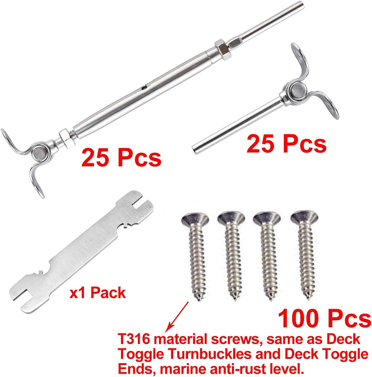 CKE 25 Pack T316 Stainless Steel 180° Adjustable Angle Cable Railing Hardware Kit 1/8 Wire Rope for Wood Post
