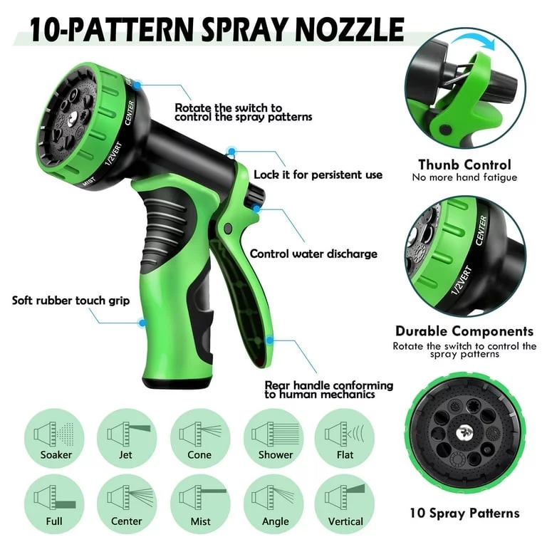 100FT Garden Hose,10 Function Spray, Durable, No-Kink Water Hose for Watering and Washing - Curated Treasures Market