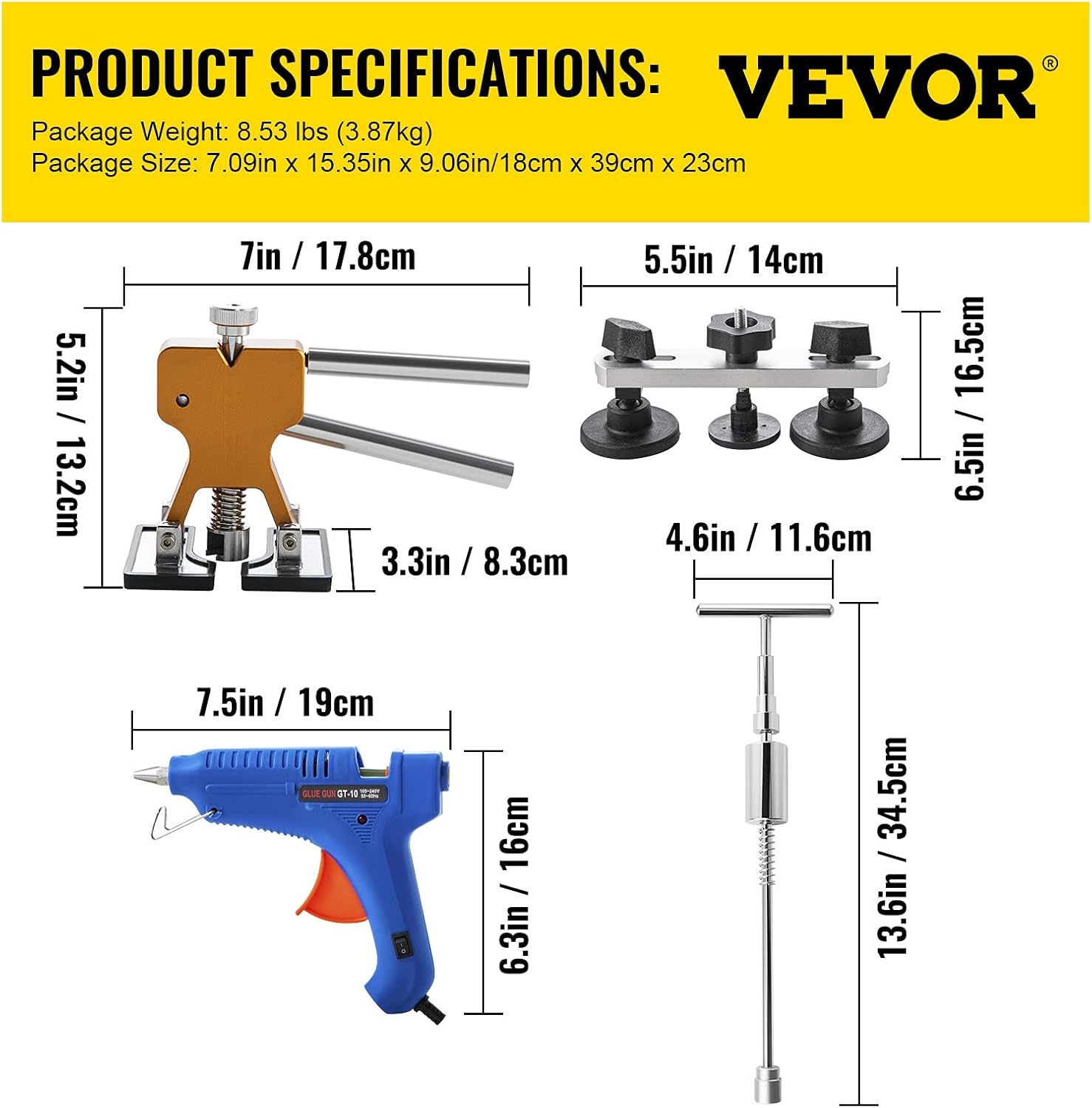 VEVOR Dent Removal Tool, 89 Pcs Paintless Dent Repair Tools, Led Baffle Board Car Dent Repair Kit